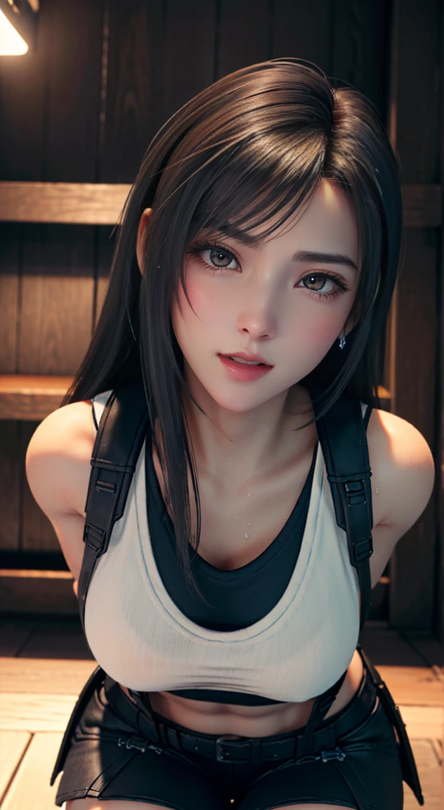 (Top Quality, Masterpiece: 1.1), (Realistic: 1.3), BREAK (((FF7,Tifa_lockhart))),(tifa_lockhart and monsters),sitting bed, finger giving signal husst  be calm,(A dark, barely lit torture chamber:1.3,wet:1 hand pointing at the camera.2,night:1.1,handcuffs:1.3,restraint:1.2,chain),(face focus:1.1),  BREAK (((FF7,Tifa_lockhart))),(Light Brown Hair, Large breasts: 1.2),(Tifa_lockhart uniform:1.3, suspenders, low rise, mini skirt, tank top,torn uniform:1.3,torn tank top:1.3),abrasion:1.5,  BREAK (((FF7,Tifa_lockhart))),(shiny oiled skin: 1.1),(crowd of monster:1.3),(many monsters:1.2),  ((stringy viscous liquid)),wet hair, about 18 years old,elbow bag, elbow pads , arm guard arm glove sensual,arm sleeves looking me:1.2, (sweat on body:1.3) bed room background 