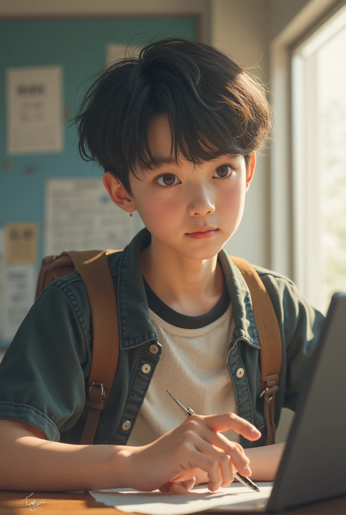 create a drawing of a boy who didn't like greeting people