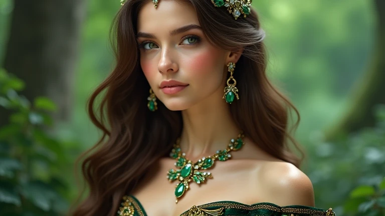 a gorgeous princess, wearing a floral red and green frock, garden background, beautiful detailed eyes, beautiful detailed lips, extremely detailed eyes and face, long eyelashes, elegant, graceful, porcelain skin, photorealistic, highly detailed, 8k, masterpiece, vibrant colors, warm lighting, lush foliage, ornate architecture, ethereal atmosphere