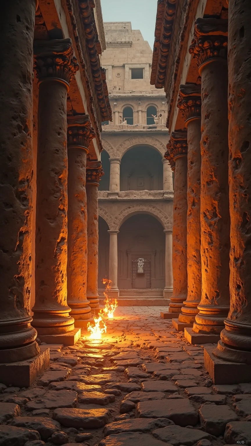 Colosseum illuminated by torches, Detailed scene, ancient Roman ...