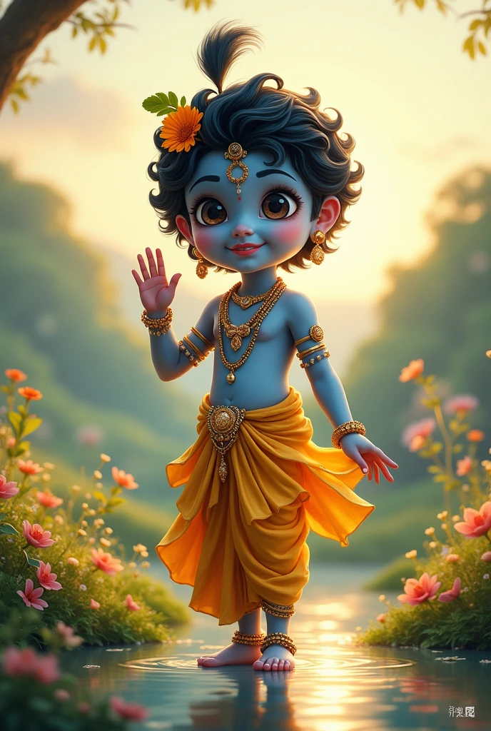 Generate a image of krishna with makhan matki