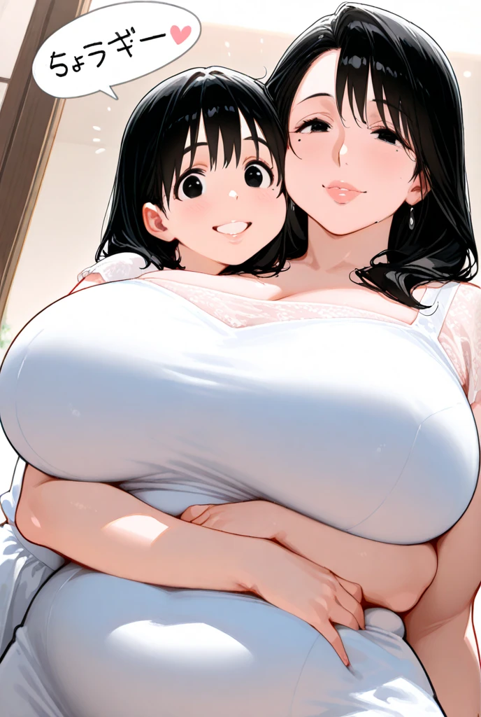 adult mother 50 years old, in one removed bra at home,pubic black hair, has sex with his little son, son looks surprised, mother hugs her little son, son inserts big penis into mother's crotch.