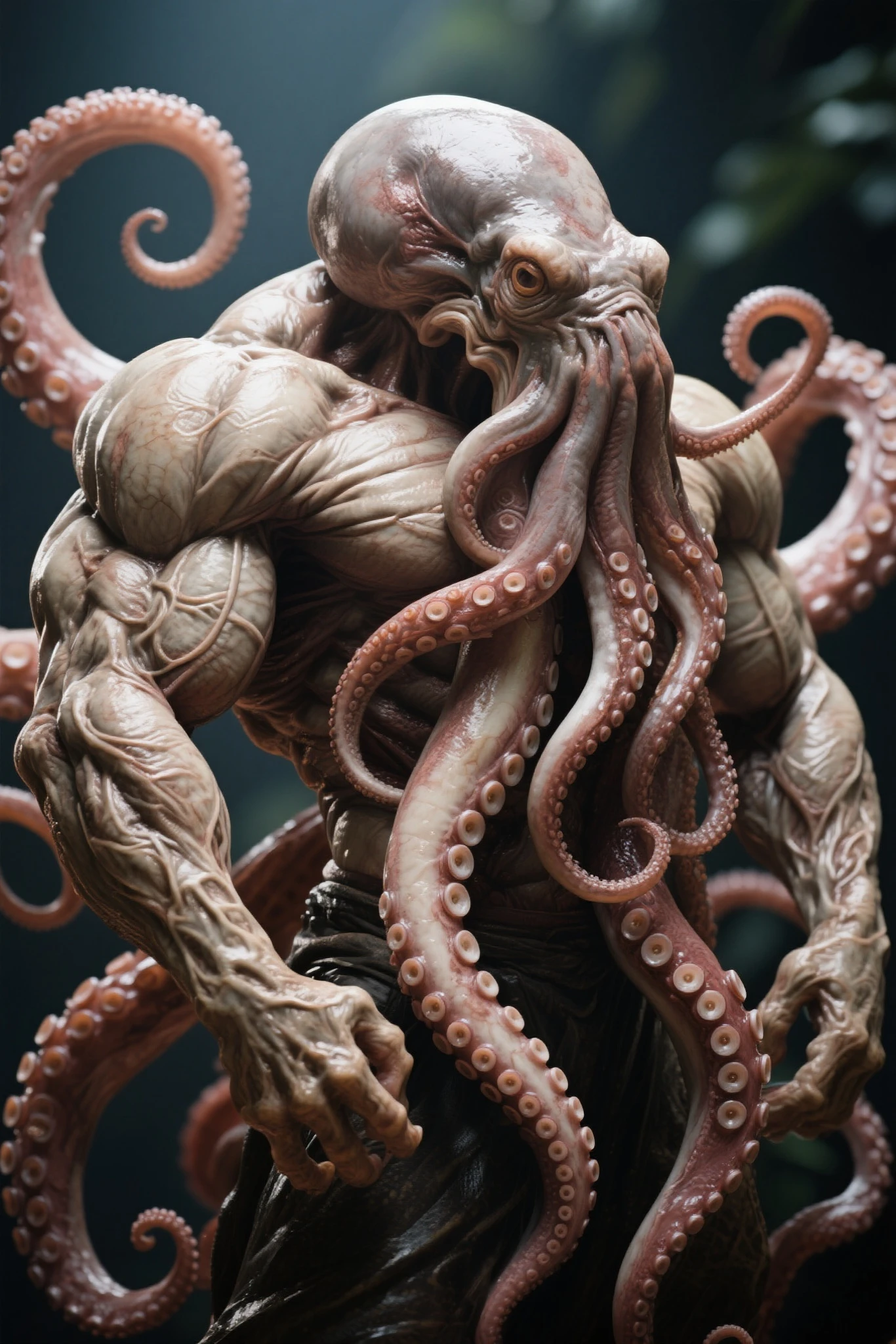 whole body、Please raise your arms high、(((tall、tall)))、obesity、always Bloody、Bloody、Bloody、Best image quality、masterpiece、8k、odd number、strongest、Brutal、monster、killer ghost、Wrestler、Large build、Face of fear、octopus怪人、octopus、Tentacles、suction cup、8k,1 red skinned goblin,Highly detailed fantasy characters、Humanoid organisms、creature concept art、concept creature character art、超リアルなファンタジーmonster,Surreal,Real Skin,Realistic texture,