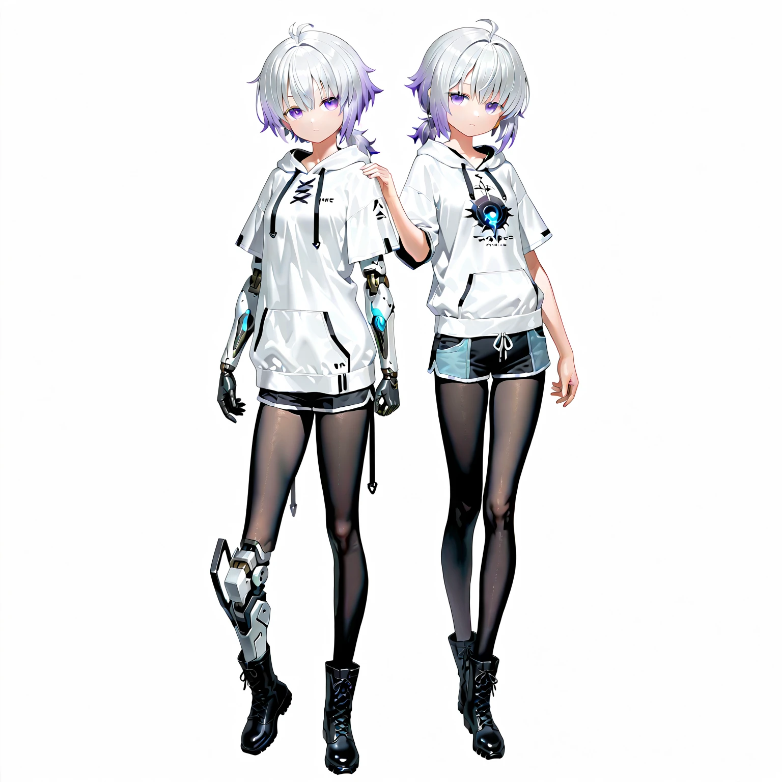 tmasterpiece, Best quality at best, SilverWolf V4, 1girll, 独奏, looking at viewert, mitts, jaket, full bodyesbian, arma, shorter pants, Black gloves, tchibi, black black jacket, guns, Drill hair, white panties, leg wide open, take gun, A pit bull
