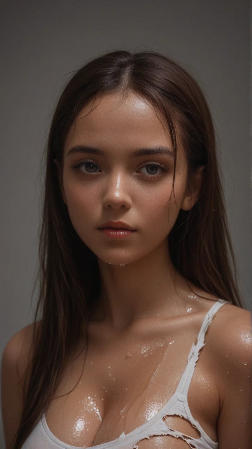 a beautiful 16 year old elf girl, topless, skinny body, flat chest, detailed facial features, detailed eyes and lips, long eyelashes, white skin, wet hair, water droplets, medium shot, (best quality,4k,8k,highres,masterpiece:1.2),ultra-detailed,(realistic,photorealistic,photo-realistic:1.37),HDR,UHD,studio lighting,ultra-fine painting,sharp focus,physically-based rendering,extreme detail description,professional,vivid colors,bokeh,portraits,soft colors,serene atmosphere