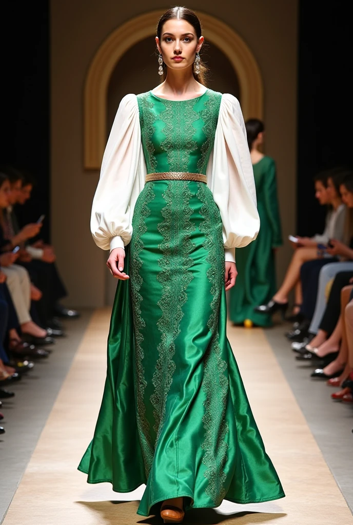 In a luxurious train compartment traveling through the picturesque countryside, a group of middle-aged ladies from the late 18th century gathers, their attire and expressions marking them as figures of intrigue and authority, Tall and statuesque, dressed in a flowing gown of deep green silk that drapes elegantly around her form. Her hat is adorned with feathers that match the rich hue of her dress, adding a touch of regal splendor. She carries a fan in shades of emerald, which she wields with practiced grace, accentuating her gestures with a subtle flourish.
Expression: Her face is a study in composure, with high cheekbones and a strong jawline framing features that betray little emotion. Her dark eyes, sharp and observant, survey the passing scenery with a keen intellect that hints at her formidable intelligence and influence.