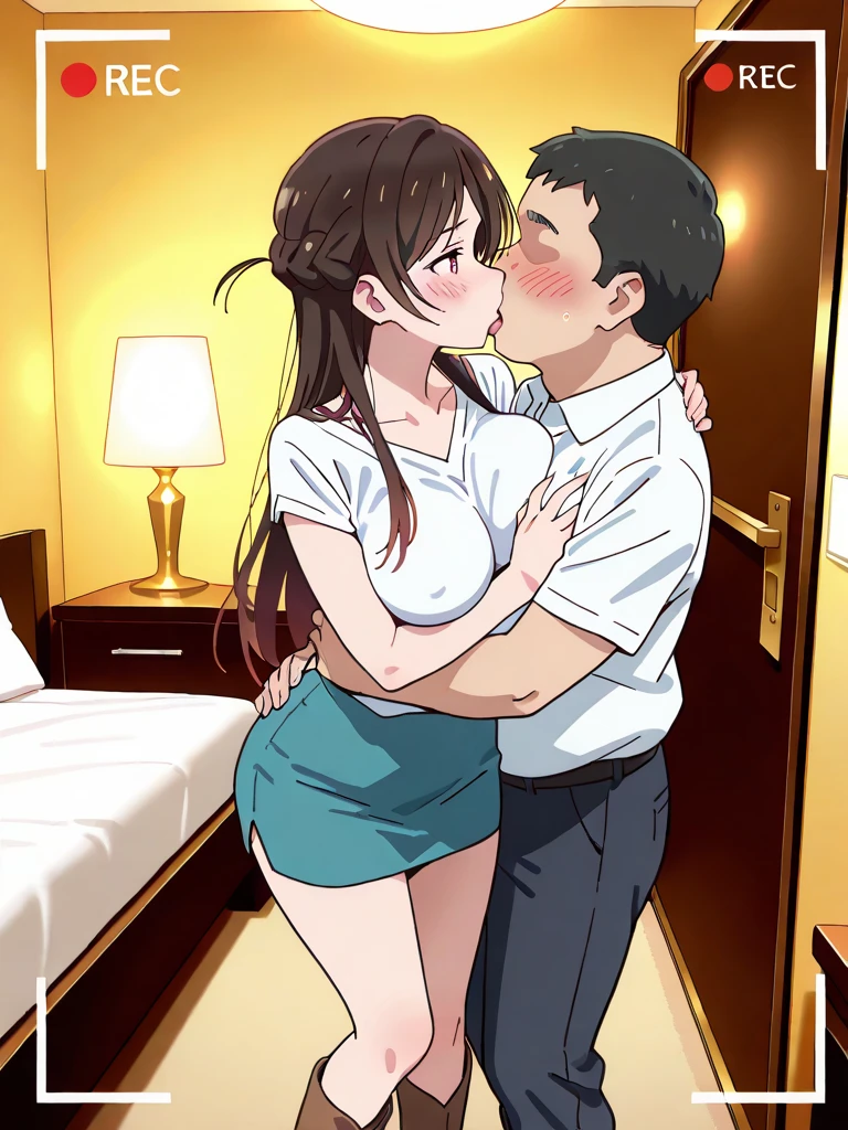 mother and son, 1 boy,1mature woman, kissing, mother is undress, panties, lying, face to face,