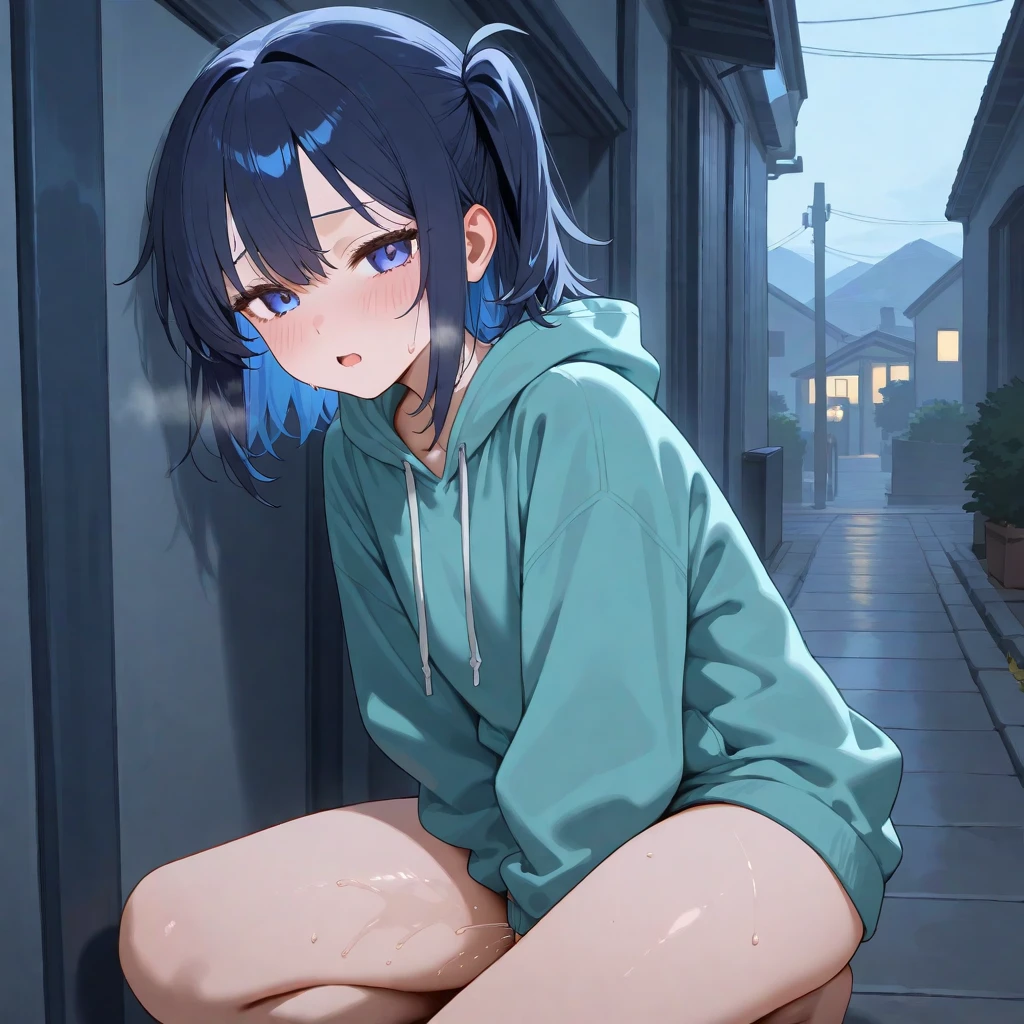 highres, masterpiece, perfect ligthing, bloom, cinematic lighting, adult, perfect skin, female,1girl,solo,masturbating under panties, squatting, on the bridge, night, lantern light