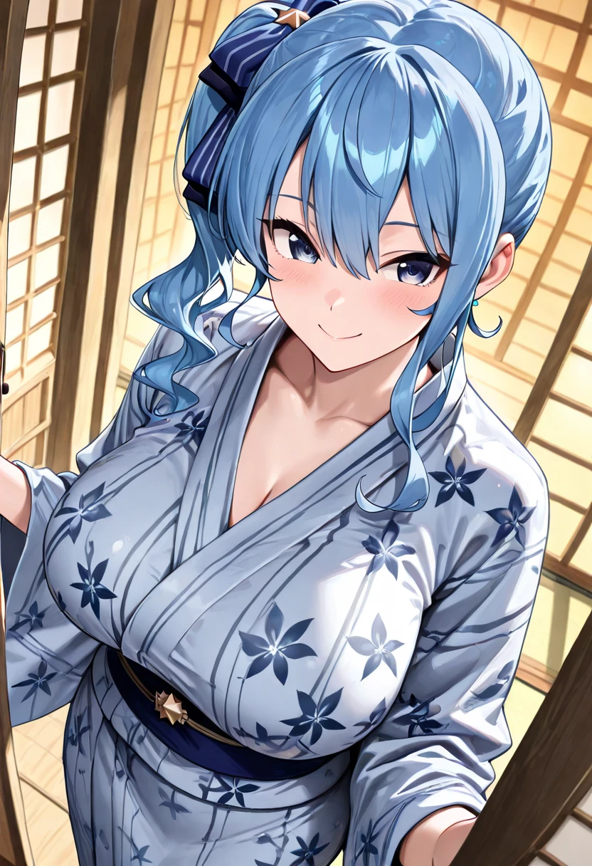 masterpiece, best quality, YukimeV4, 1girl, solo, looking at viewer, smile, short hair, open mouth, collarbone, upper body, :d, japanese clothes, kimono, sash, obi, white kimono, <lora:YukimeV4-10:1>