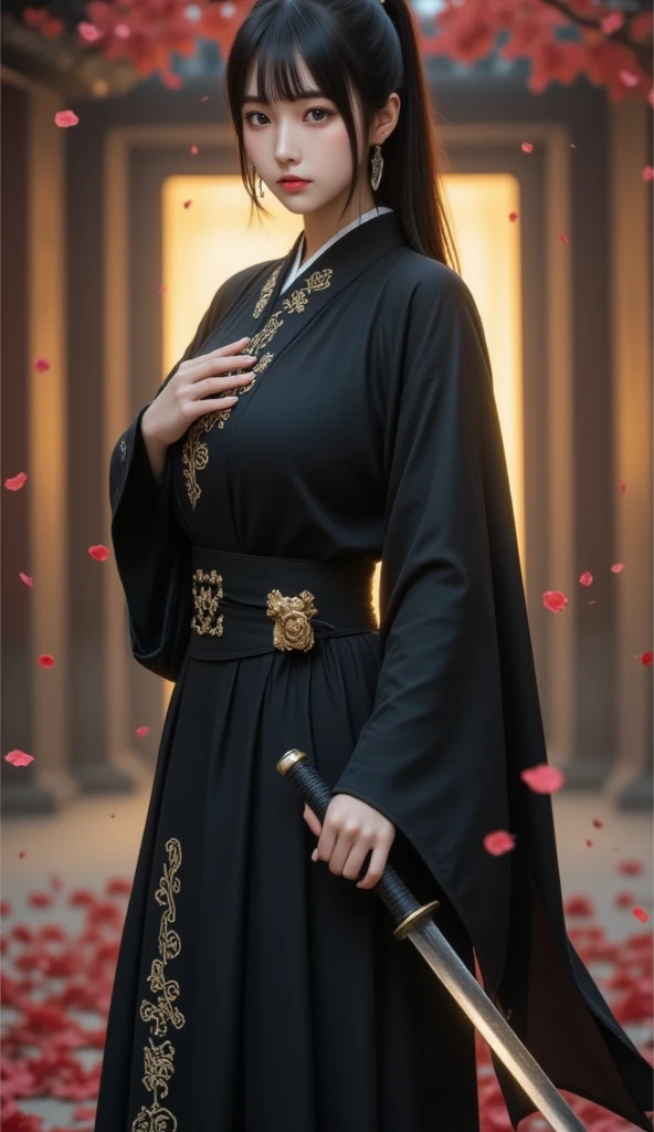 Three mysterious maidens,Robe with clothes,All over the body black robe,The whole body is dressed in black,Black veil,wearing a hijab,Beautuful Women