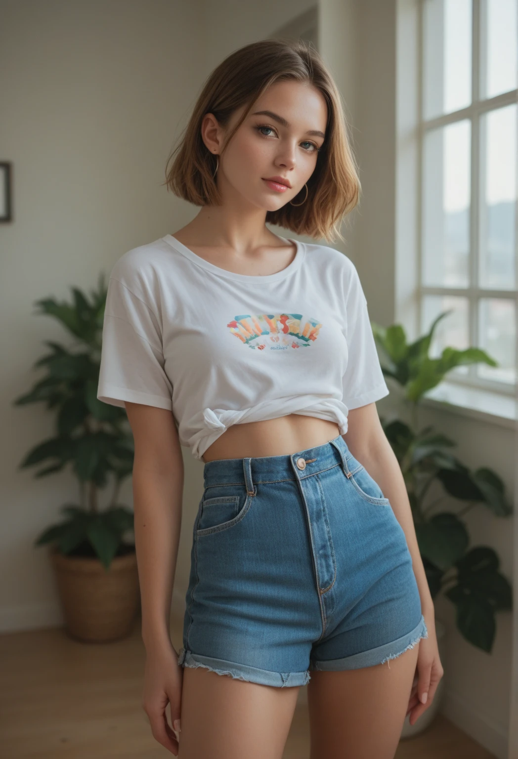 La mejor calidad, hair curlers ,muy flaco, Cabello largo , La caucásica Allison Mack , mujeres , brown hair , feliz , , piel suave, , ojos expresivos , , , en la pared del atardecer ,,
, barriga , camiseta, y shorts rosas , pared