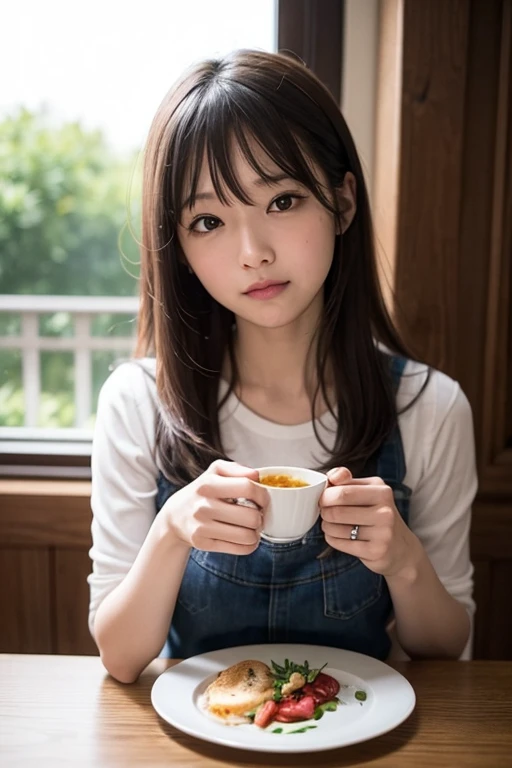 Cafe,One Japanese girl,Brown Hair,Baby Face