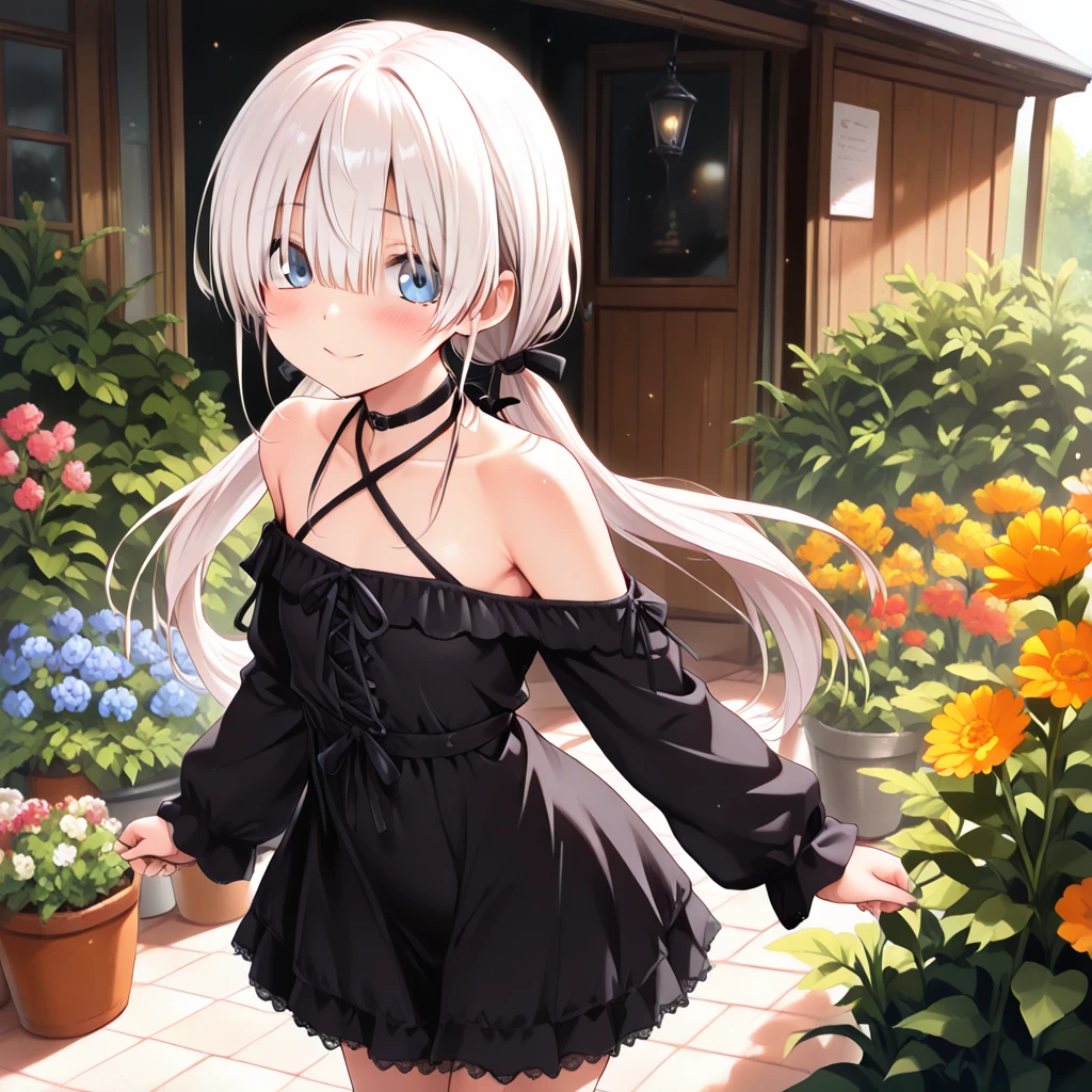 (dark skin,Silver Hair,Fox Girl),(Perfectly detailed face),(Young) ,(camisole,mini skirt),(((m legs,))), (((Black underwear))),cameltoe,garden,noon,sweaty,Smirk,High resolution, masterpiece, Highest quality, High resolution