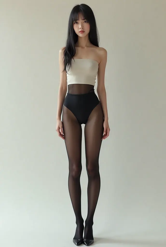 2 heads,Portrait of a 60 year old woman with brown hair, captivating gaze, brown eyes, wrinkles on her face, black pantyhose,She wears very sexy lingerie that exposes her big saggy breasts。, light makeup and red lips. 32K