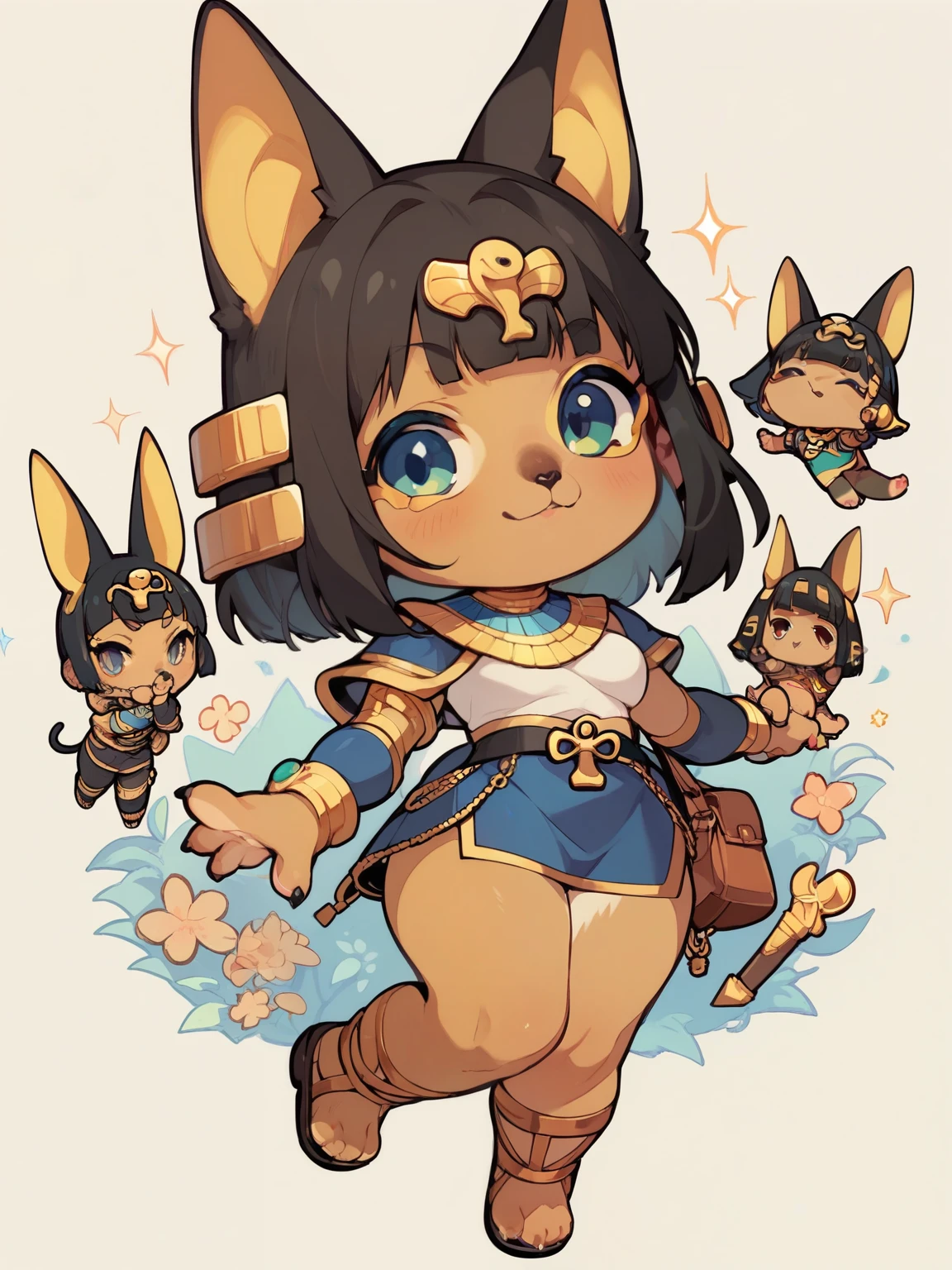 score_9, score_8_up, score_7_up, score_6_up, score_5_up, score_4_up, anime,nsfw, uncensored,( chibi:1.5),anime girl,Egyptian Mythology , furry Anubis ,thighs are thick ,watch viewers play with animals ,miniskirt ,
