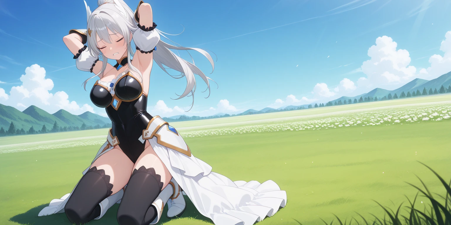 1 girl, very big breasts, very sexy body, 1 girl in, a smile, looks at the viewer, black shirt, super short white school miniskirt, full body, giant breasts, cleavage, giant breasts, heels, background in the mountains 1 girl , with big breasts. long legs QUEEN huge tits, (cleavage), high legs, (standing), sexy and muscular body. short skirt.4k hd