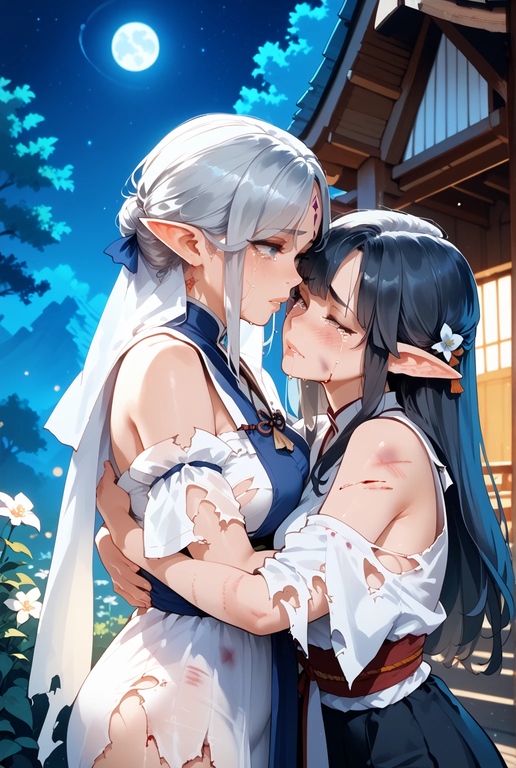 (man and woman kissing:1.6),, (masterpiece, Best Quality, high resolution, nffsw, Perfect Pixel, depth of fields, 4K), , Perfect body, , (boy and girl:1.6), (2 human in picture:1.6) boy on top, frieren_frieren, jewelry, pointy ears,, earrings, twintails, elf, long hair, green eyes, , shirt, expressionless, striped, parted bangs, bangs, capelet, striped shirt, grey hair , nsfw,(ecstasy:1.3) ,(slut:1.2),(vulgarity:1.3),(fucked silly:1.1),(steam:1.1),(wet:0.8),(trembling:0.8),(tears:0.7) ,(drooling:0.6),(sweat:0.8), wince,(orgasm:1.5), , (nipples:1.4) , ,,(hardcore,sex:1.6), forest, outdoor, rape, muddy, covered with mud