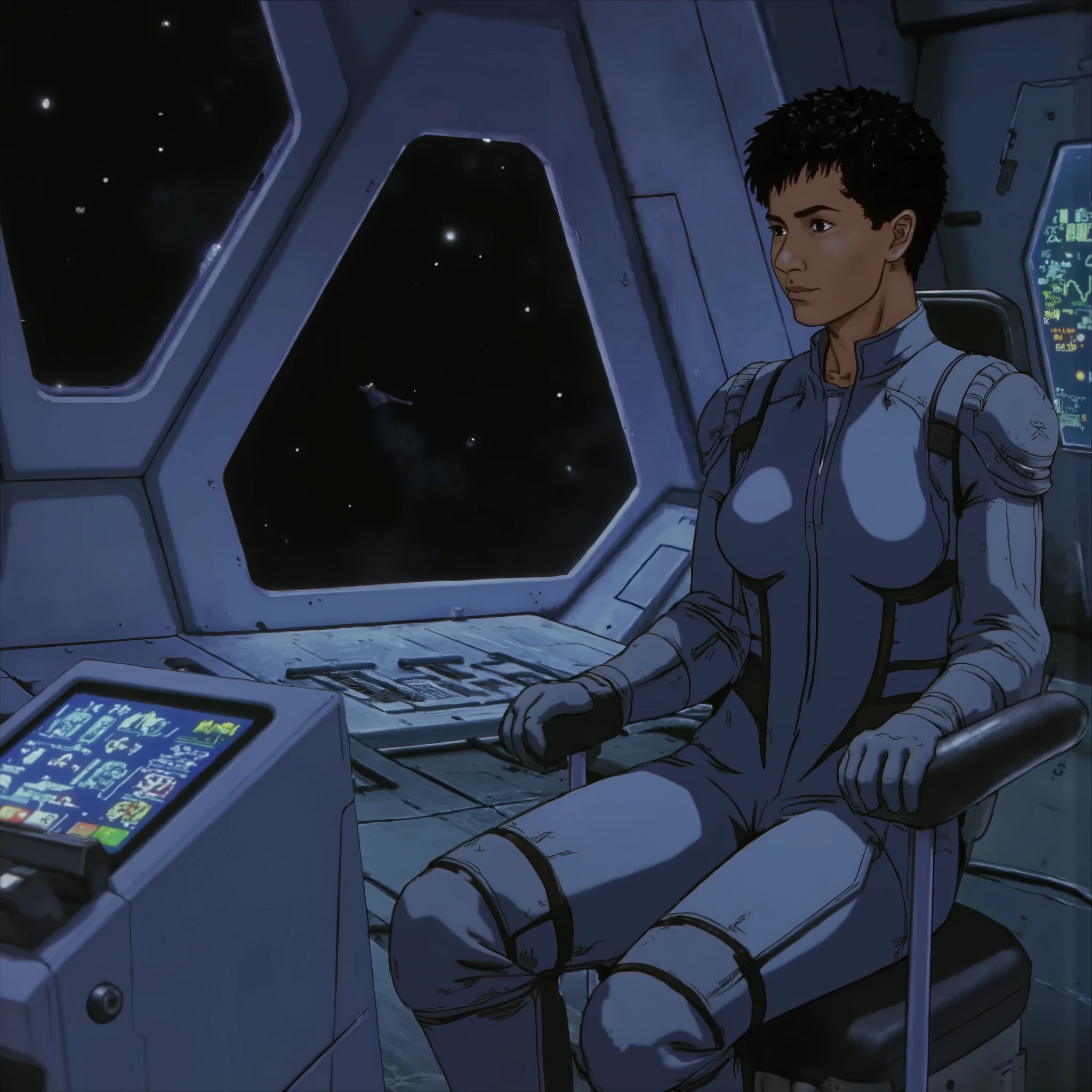 b3rs3rk naom1 sitting in a space ship in a jump suit 