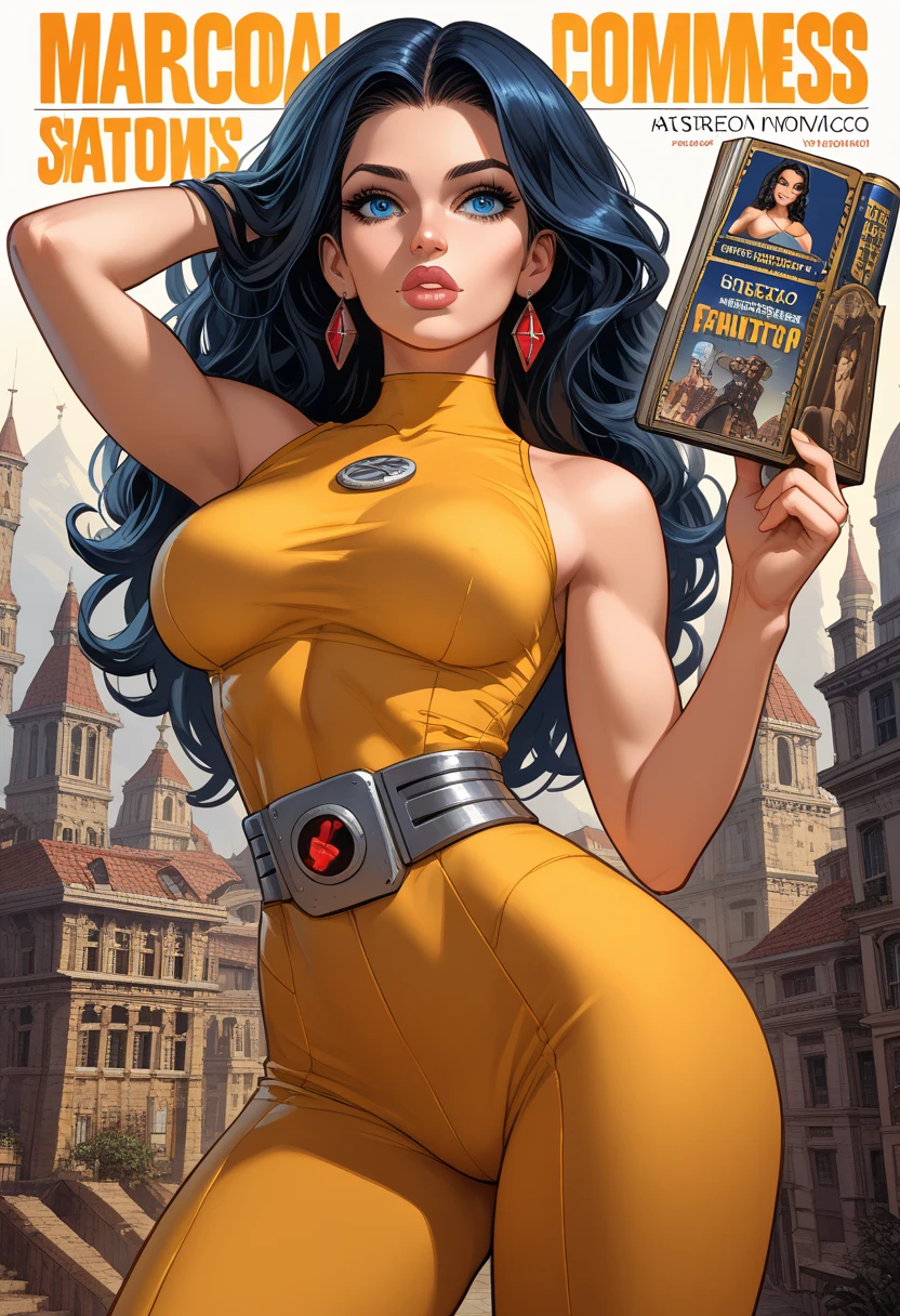 (Ultra-detailed, photorealistic, best quality, 4k,8k, highres, masterpiece:1.3), Featured is Sofia, a radiant figure from Los Angeles, USA, ((who embodies the essence of confidence and allure)), (((She boasts a statuesque figure, standing at 1.70 meters and weighing around 60 kilograms, epitomizing the hourglass beauty))), (Her hair is long, wavy and dyed a vibrant yellow blonde), (Her eyes are a deep brown), ((and a physique with a defined waist, full hips, and perfectly round, squinching F-cup enhanced breasts)), accentuated by her sun-kissed tan skin, (((She is wearing a Versace Crystal-Embellished Bustier Top to accentuate her bust and cleavage, complemented by Versace High-Waisted Skinny Jeans to highlight her curves))), She completes her look with Versace Medusa Chain Heeled Sandals, a Versace Greca Crystal Embellished Choker Necklace, and a Versace Virtus Small Leather Tote Bag, (exceptionally detailed:1.3),, super finely detailed hands, ultra finely detailed fingers(((ten fingers))), (posing elegantly), (full body showcase), (show full body), (no logos in the background), (no logo), ((**Villa in Beverly Hills background)).