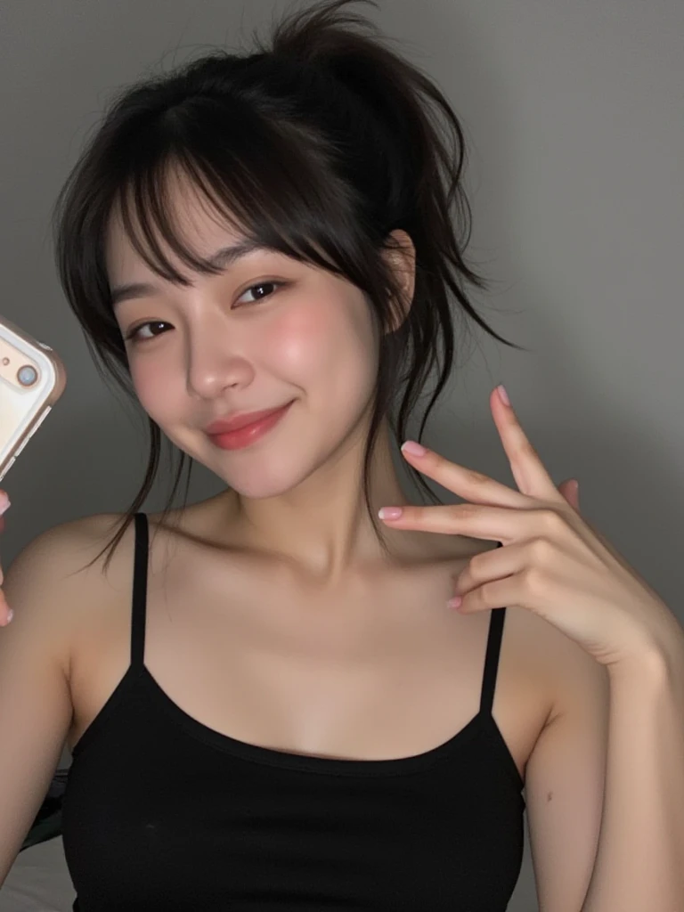 ((Highest quality)), ((masterpiece)), (detailed), One girl, Happy to see the smartphone,20th Generation、smile