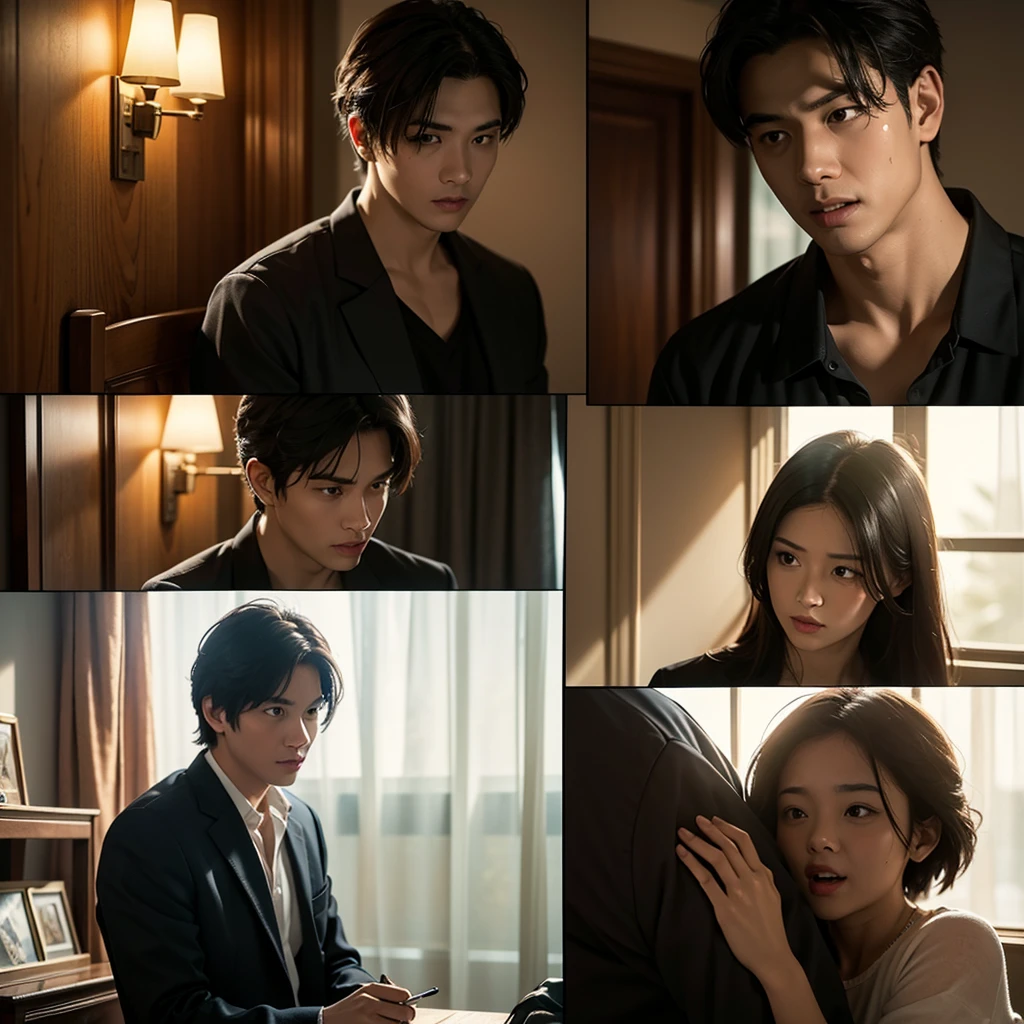 When you take a picture of two detectives in a movie theater hall、The atmosphere of the movie theater is also dark and gloomy.