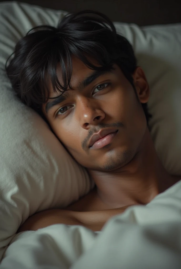 Hyper realistic, Masterpiece, detailed, 8k, a young indonesian man, tanned skin, black hair, shirtless, pink underwear, bulge, hairy armpits, laying on pink bed, undefined, undefined, undefined, undefined, undefined, 
