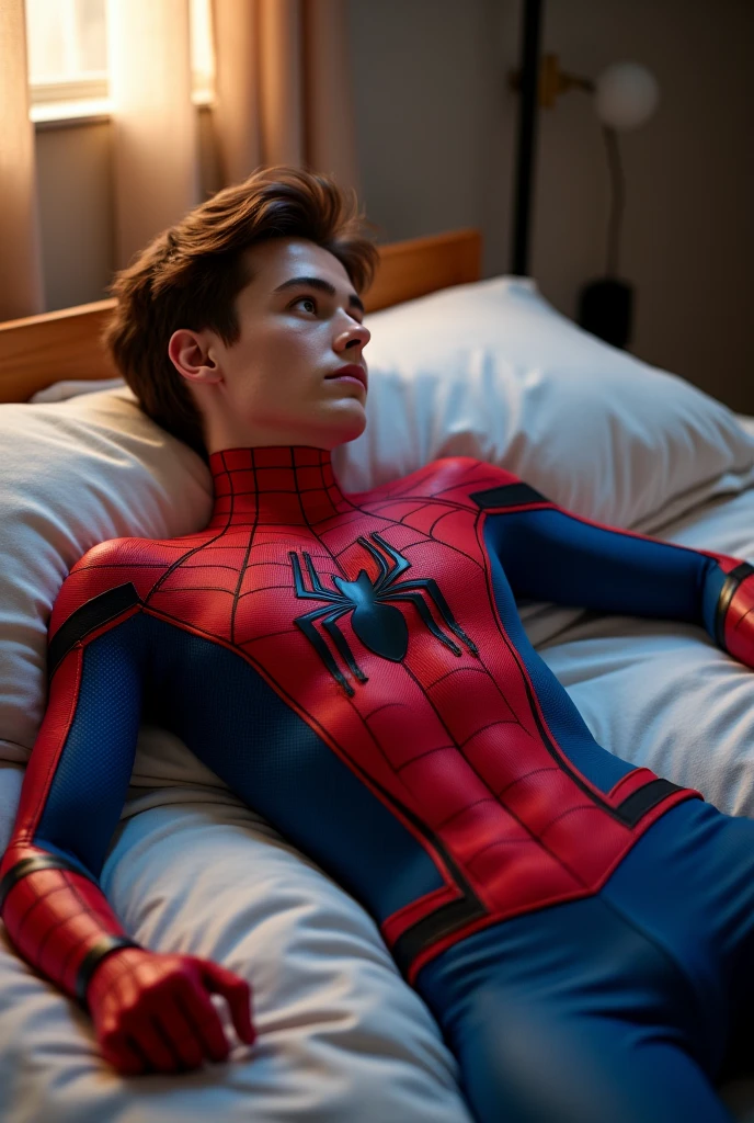 masterpiece, best quality, realistic, half body shot of Spiderman, marvel cinematic, detailed face, 8k, uhd, sharp focus