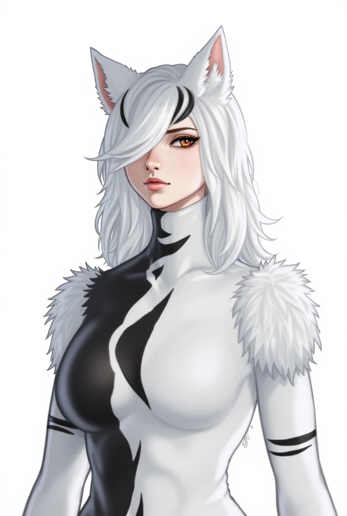 um desenho de uma mulher com longos cabelos brancos e uma orelha de gato, Tifa Lockhart com cabelos brancos, gato anime, gato anime bonito, menina do gato branco, anime raposa branca, raposa branca - cabelo, menina gato atraente, menina anime com orelhas de gato, gatinha, menina do gato, por Puru, menina anime sedutora, raposa branca vampiro