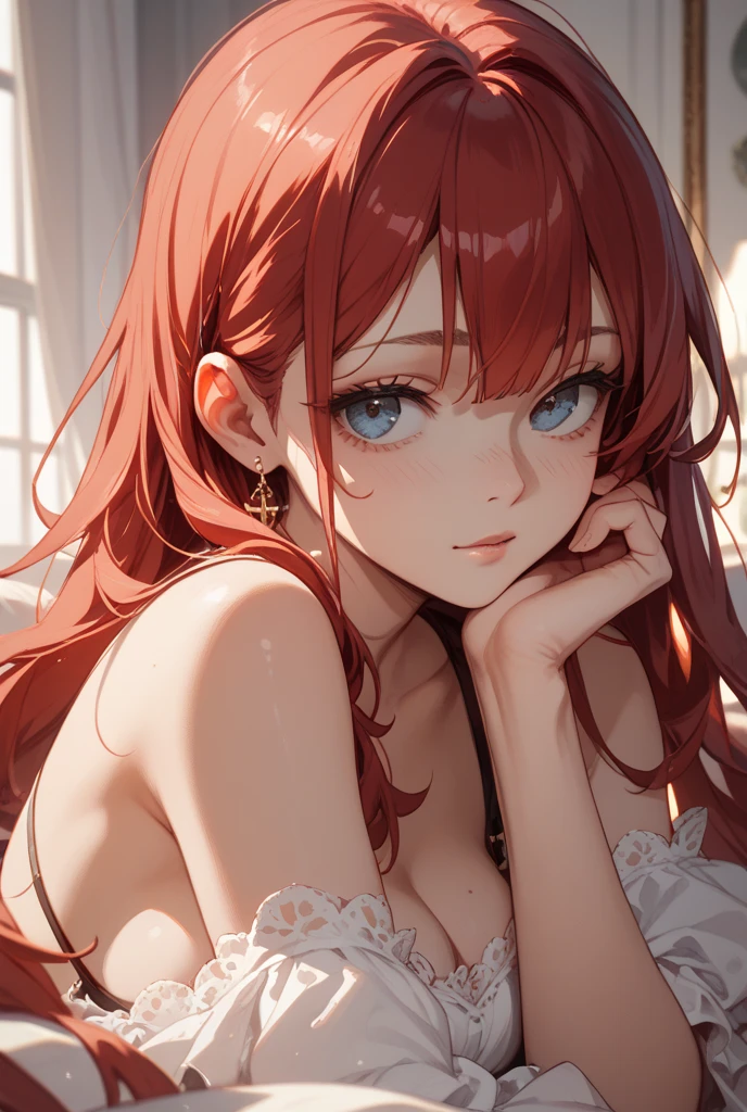 itsukinakano, Itsuki Nakano, bangs, blue eyes, hair between eyes, Ahoge, redhead, star \(symbol\), hair ornaments, open your mouth,star hair ornaments,long hair,ponytail,big breasts naked apron,bare shoulders,bare clavicle,naked neck,naked brachial legs,barefoot,blush,embarrassing,panic,
break indoors, kitchen,
break (masterpiece:1.2), highest quality, High resolution, unity 8k wallpaper, (figure:0.8), (detailed and beautiful eyes:1.6), highly detailed face, perfect lighting, Very detailed CG, (perfect hands, perfect anatomy),