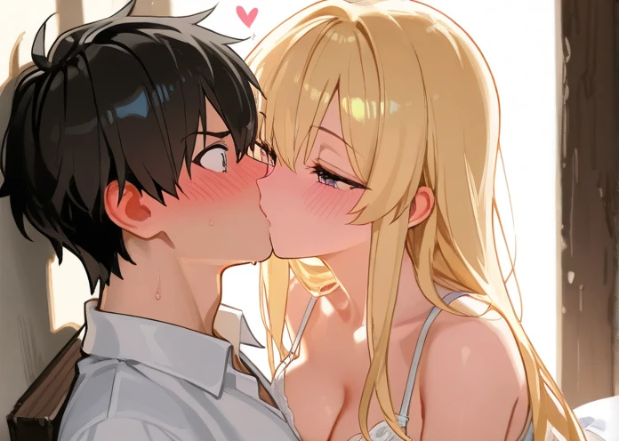 anime artwork, score_9, score_8_up, score_7_up, score_6_up, score_5_up, score_4_up, floox style //////Himiko toga, big breasts, she is 24 years old, style_3, ,giggling , , naked,, yellow eyes, , nude, grey background, ,, 1boy, , blush, , , light-skinned male, , tank top, ,upright straddle sex, vaginal, kissing,
