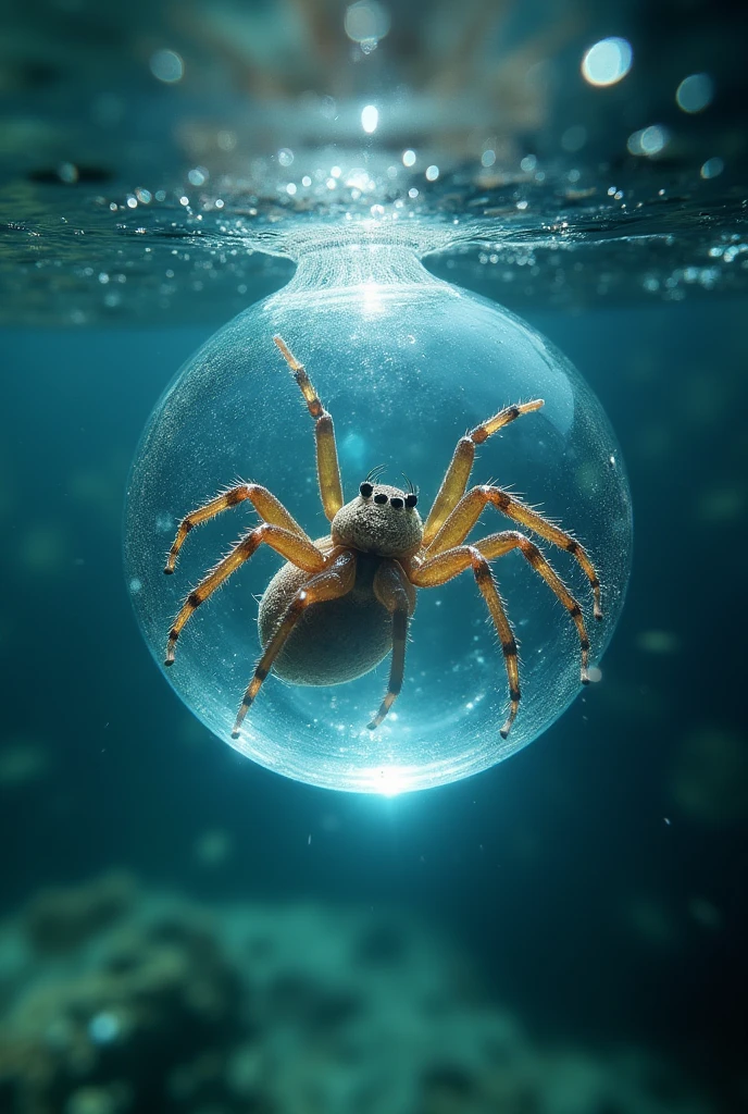 spider trapped in a drop of water