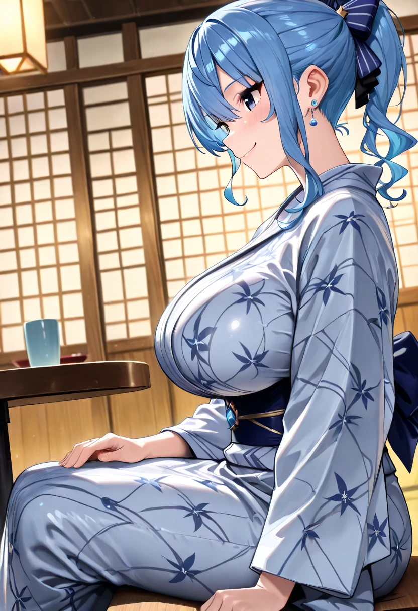28 years old, A beautiful woman,Beautiful breasts,Cleavage,Hot spring inn,Japanese-style room,Open yukata,Bedroom,Rice cracker futon,Woman lying on her back,Sleep Style
