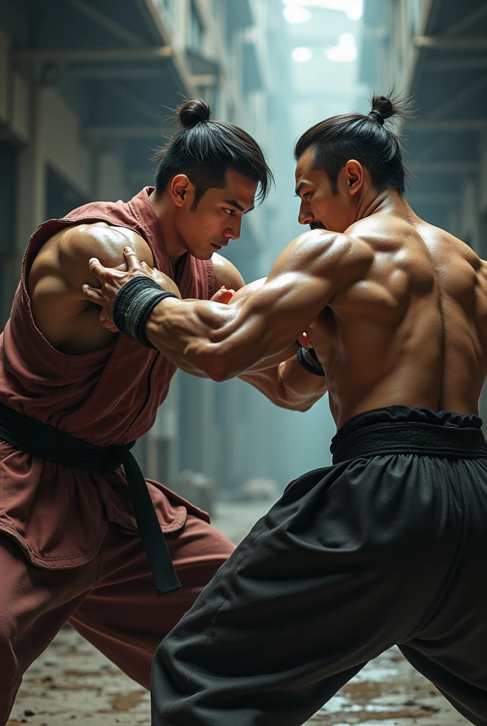 Boxing Match, Boxing ring, boxing gloves, Chinese wuxia, Chinese kung fu, Chinese Gongfu, V.S, PK, (masterpiece, best quality, Professional, perfect composition, very aesthetic, absurdres, ultra-detailed, intricate details:1.3)