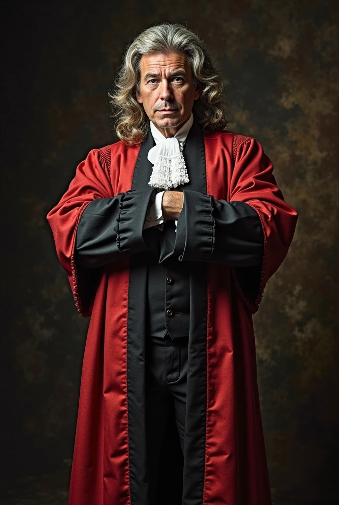 A white royal man sitting on a throne. The throne is made from broken desks. He is wearing maroon, black
school outfit. The image would look like a paitnting from the 1600s. His crown is a school hat
