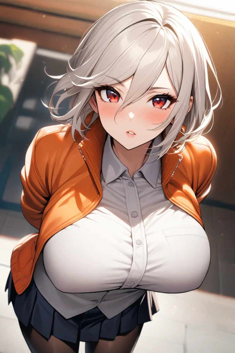 (highest quality, 4K, 8K High Resolution, masterpiece:1.2), Very detailed、One Girl, alone, Big eyes, Wicked Smile,hoodie, Pleated skirt, JK,Large Breasts、Attractive breasts