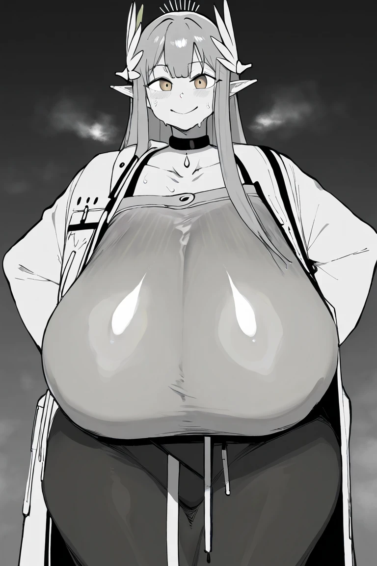 One Girl、(Huge breasts)、(Saggy breasts)、(Huge areola)、(Big Breasts)++、Wolf Girl、Expressionless、A lot of bukkake on the face、Round Glasses、Huge anal beads hanging down、Squirting、Penis insertion into the nipple