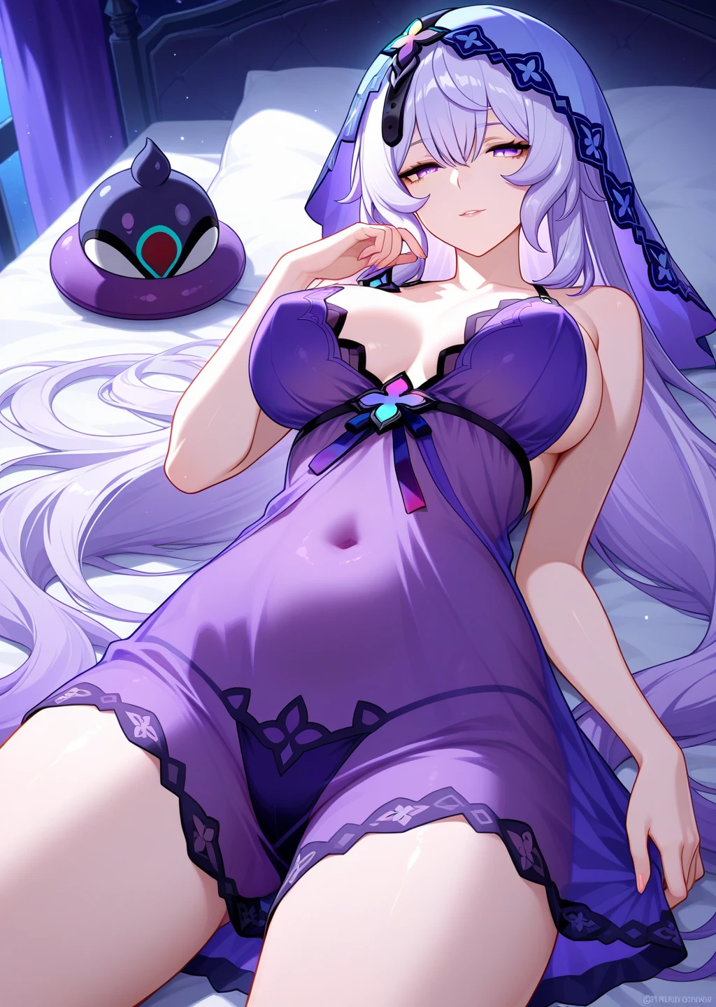 adult women, long white hair, cat ears, pink eyes, white lace underwear, open breast, white lipstick, Smile, masterpiece, high quality,Yuzu,whole body,Expose long legs,huge ,barefoot,exposing her chest,Kneel down and spread your legs,Exposing the genitals,There are no clothes on the upper body,There are no clothes on the lower body