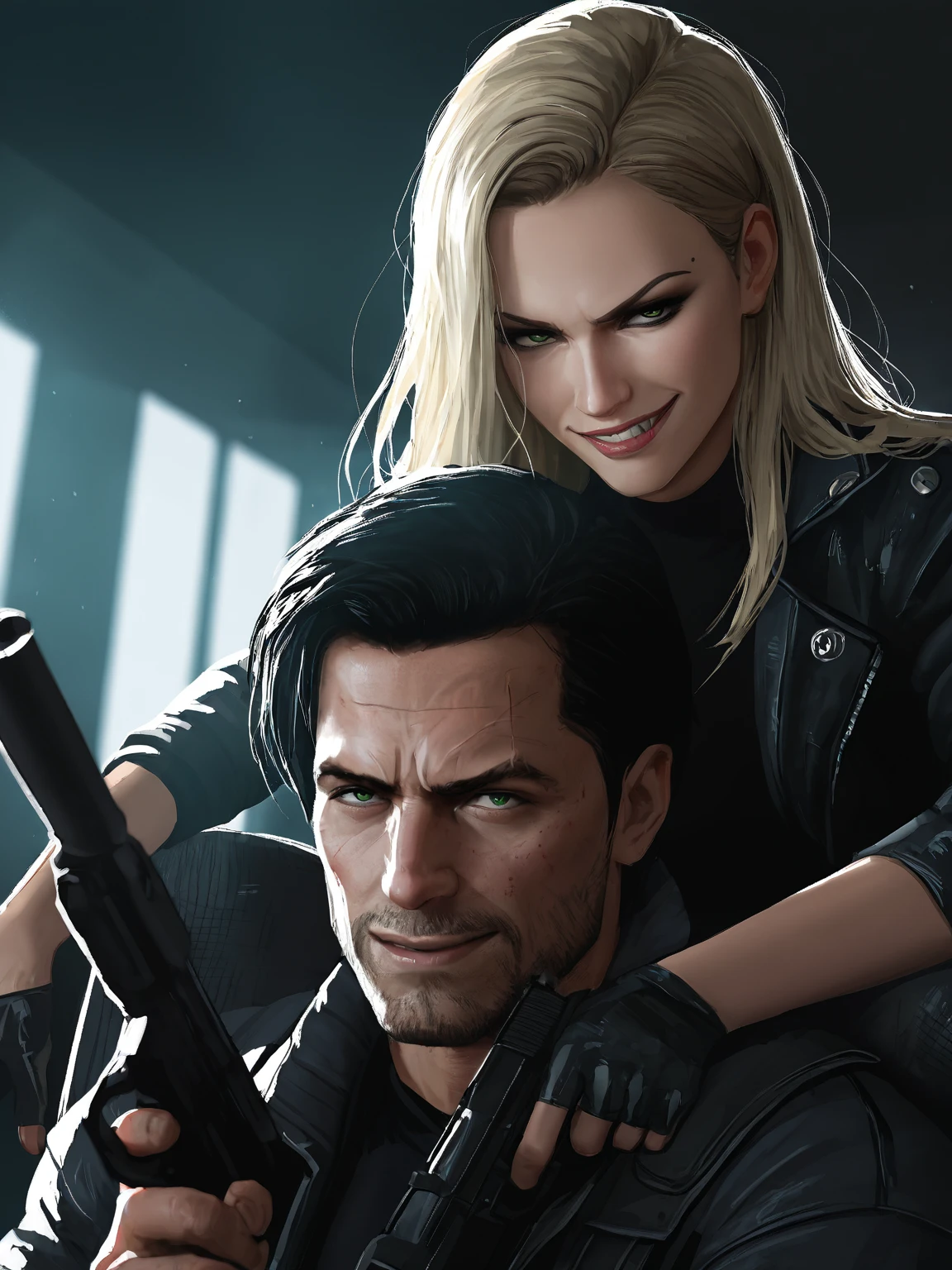 Episode style Cinematic Fanart A Man With Black Hair And Green Eyes 