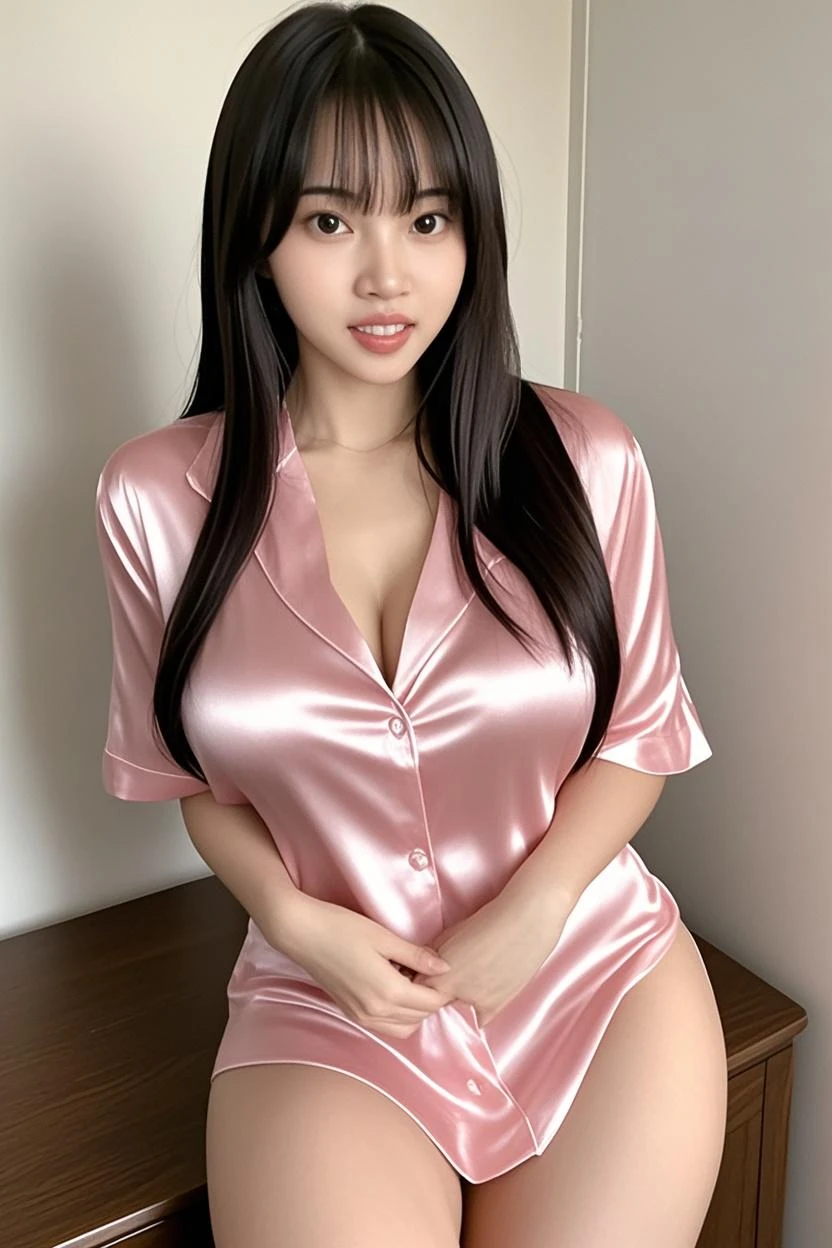 (best high quality:1.5), work of art, (8k), extremely detailed, (High details:1.4), Solo, ((HotLexi)), Korean Ulzzang girl with 24 years old, (pajamas), (pretty perfect model face:1.4), ((perfect hourglass robust hot body)), BREAK, ((round breasts)),