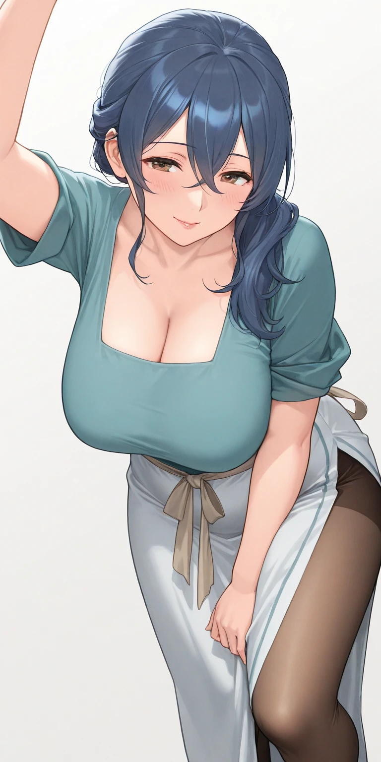muff, red hair, black hair, multicolored hair, breasts, 1girl, breasts, cleavage, glasses, underwear, mature_female, panties, huge_breasts, clothes_lift, sweat, skirt_lift, black_hair, jewelry, earrings, looking_at_viewer, skirt, thighs, blush, mole, pov, solo_focus, mole_under_mouth, dress, medium_hair, out_of_frame, partially_visible_vulva