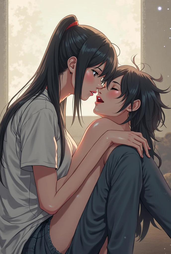 ???? woman being kissed on the neck by a young boy