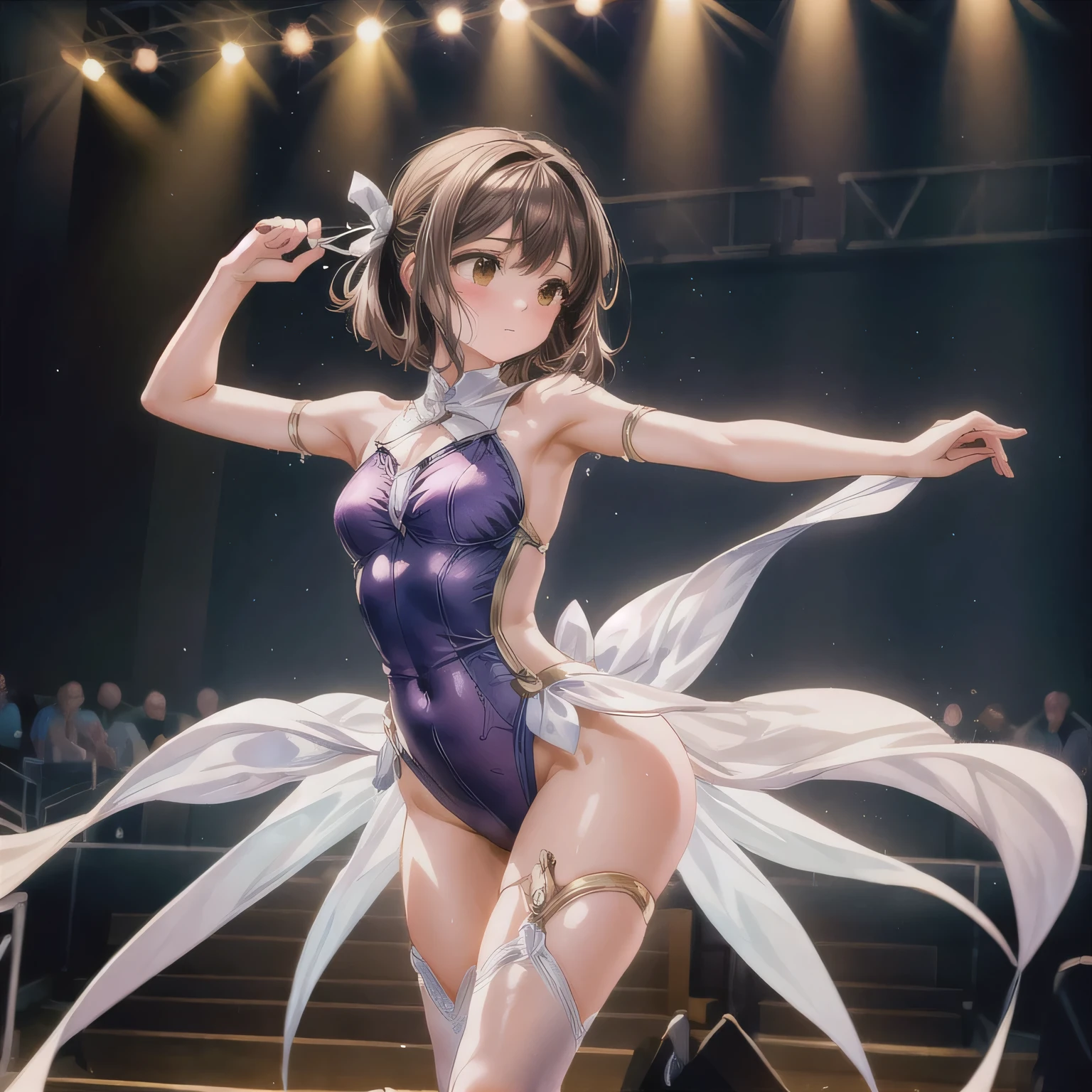top-quality、hight resolution, figure skating dress costume women、Slender Line、Looks like a model, Skating Ring、Photo 1 seen from below:1