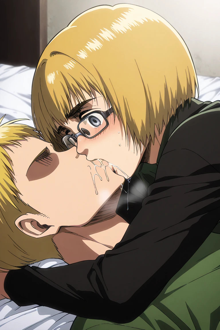 Armin from shingeki no kyojin design s4, Naked lying on the bed with a nice ass while Eren ejaculates in his anus
