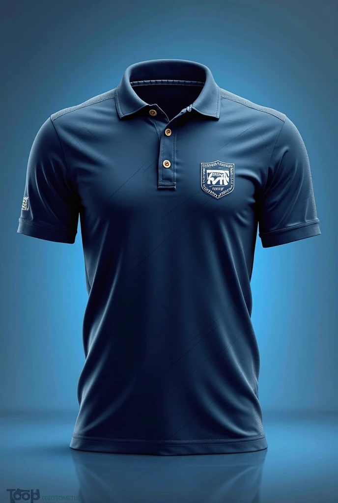 Camiseta de vôlei masculina com as cores azul bebê  e preta com degradê com um canhão dentro do escudo da camisa no lado esquerdo e ondas do lado esquerdo inferior, minimalista 