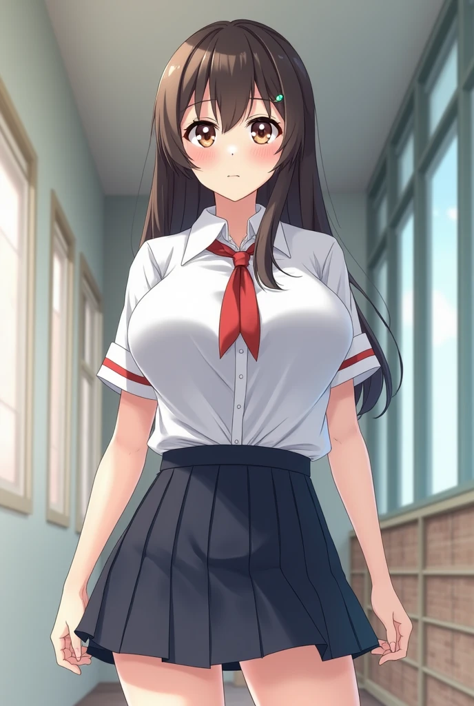 kurokoshirai, kuroko shirai, brown hair, long hair, (parted bangs:1.5), (brown eyes:1.7), Ringlet, twin tails, hair bow, bow, red bow, (big breasts:1.5),
break,Red long sleeve shirt with a white cross、Very short black pleated skirt、Thin black knee socks, twin tails、
break looking at viewer, whole body,
Break in my dorm room、
break (masterpiece:1.2), highest quality, High resolution, unity 8k wallpaper, (shape:0.8), (fine and beautiful eyes:1.6), highly detailed face, perfect lighting, Very detailed CG, (perfect hands, perfect anatomy),blush:1.3、sweat on face:1.5、Standing still、Grinning mouth、Sweaty、Full body portrait、Hollow Eyes