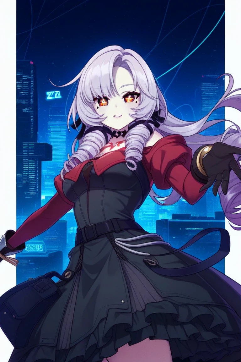 best detailed, Highly detailed,Beautiful body,Beautiful Nose,perfect eyes,perfect face,ultra highres,beautiful legs,Perfect hands,Masterpiece,illustration,,perfect anatomy,street fighter,doll suit,shadaloo doll,dollsuit,expressionless,empty eyes,blank eyes,red gloves,boots,emotionless,black latex,corruption,mind control,female combatant,hypnotized,unhappy trance,full body suit,obey,extremely glossy latex,hypnosis,hypnoLora,Slave,necktie,yellow tie,military,dark persona,(((standing, full body, hand on hip))),(((pixel-perfect, detail-perfect))),solo,(roze),1girl,silver hair, long hair, twintails, hair between eyes, red eyes, black cap, twin black muffler,black scarf,((dark pantyhose)),(((sword))),city background, night sky