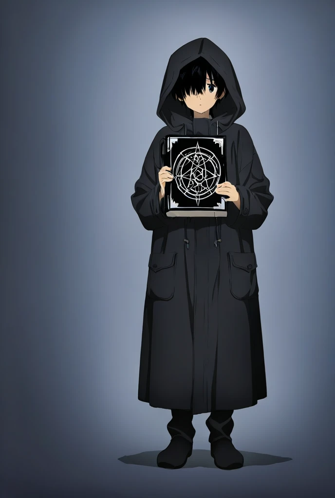 A quiet and shy age boy (around ) with messy black hair covering one ...