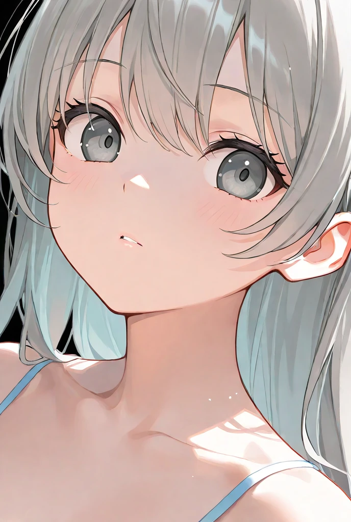 (best quality, masterpiece:1.2), ultra detailed, extremely detailed eyes and face, natural skin texture, detailed skin, natural lighting,
 chibi, 1 girl, 12-years-old, (cute), silver hair, middle hair, straight hair, shiny hair, blue eyes, flat chest,
 (wearing school swimsuit), show off nipple,
BREAK (orgasm face, aroused, blush:1.2), BREAK (upper body:1.2), nsfw,