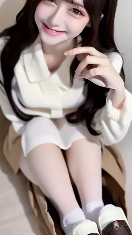 Korean famous actress similar, (raw photo:1.2), (photorealistic:1.4), beautiful detailed girl, very detailed eyes and face, beautiful detailed eyes, huge file size, ultra detail, high resolution, very detailed, best quality, masterpiece, ((Japan girls' high school uniform)), illustration, very detailed, cg, unification, 8k wallpaper, fantastic, fine detail, masterpiece, best quality, Highly detailed CG uniform 8k wallpaper, light on face, movie lighting, 16 year old girl, (without panties)), ((dynamic pose))), (camel toe), (half), (bare feet), (sitting legs bending knees))