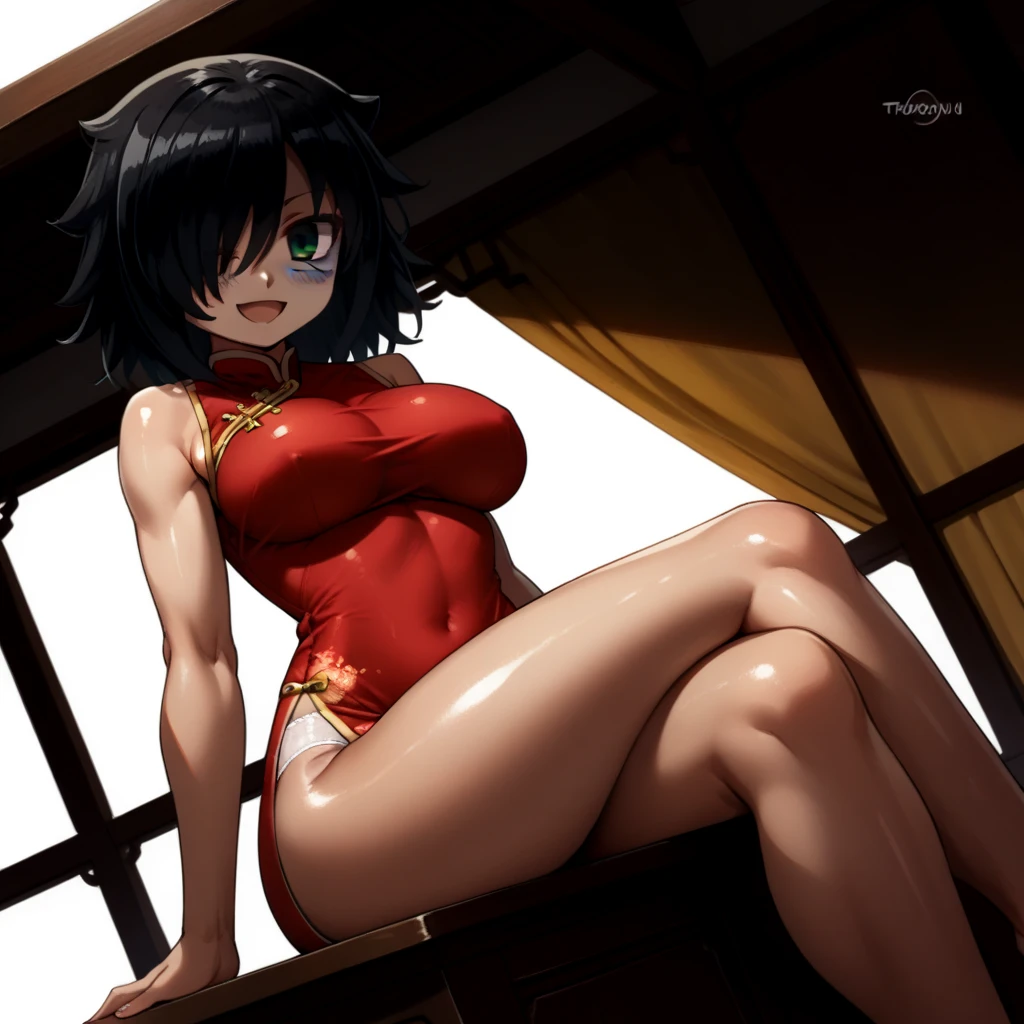shot from head to toe、full body photographed、1 girl in、Plump body、Colossal tits、droopy chest、Big buttocks、plump thighs、chinese clothes、Chinese clothes with cleavage visible、